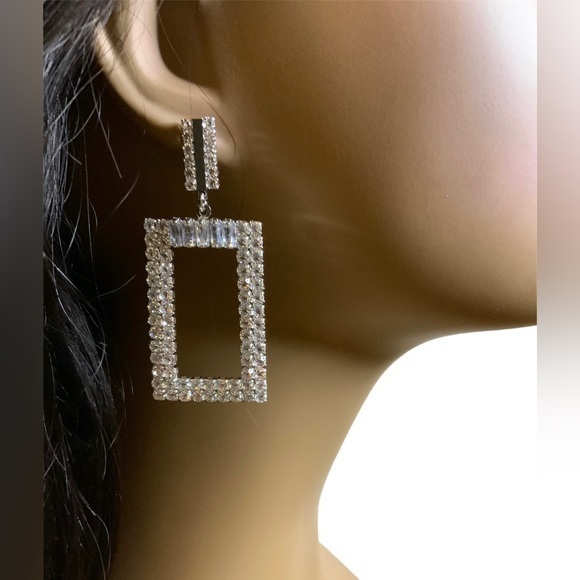 Cubic Zirconia Square Earrings - Picture 1 of 4